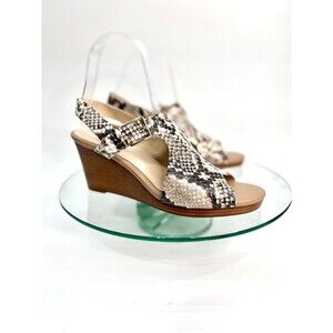 Cole Haan Python Print Wedge Heels Embossed Leather Sandals